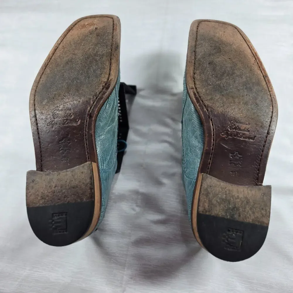 David Eden Oxfords Mens 10.5 Crocodile Patchwork Baby Blue